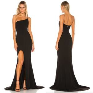 Nookie | Jasmine One Shoulder Gown in Black Scuba Crepe Maxi Dress L